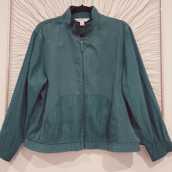 Blast Studio Green Crinkle Texture Zip Front Light Weight Jacket Petite Large - Picture 2 of 11